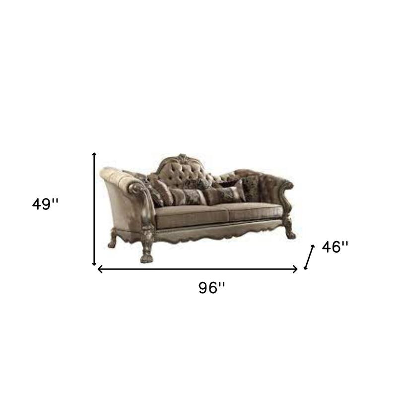 HomeRoots 96" Bone Velvet Sofa And Toss Pillows With Gold Legs - 96