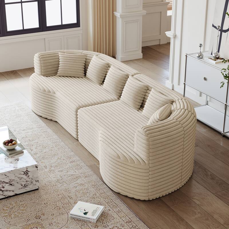 Oversized Modular Curved Sectional Sofa, Comfy Corduroy Upholstered Boneless Cloud Sofa, Memory Foam Floor Sofa with 6 Pillows