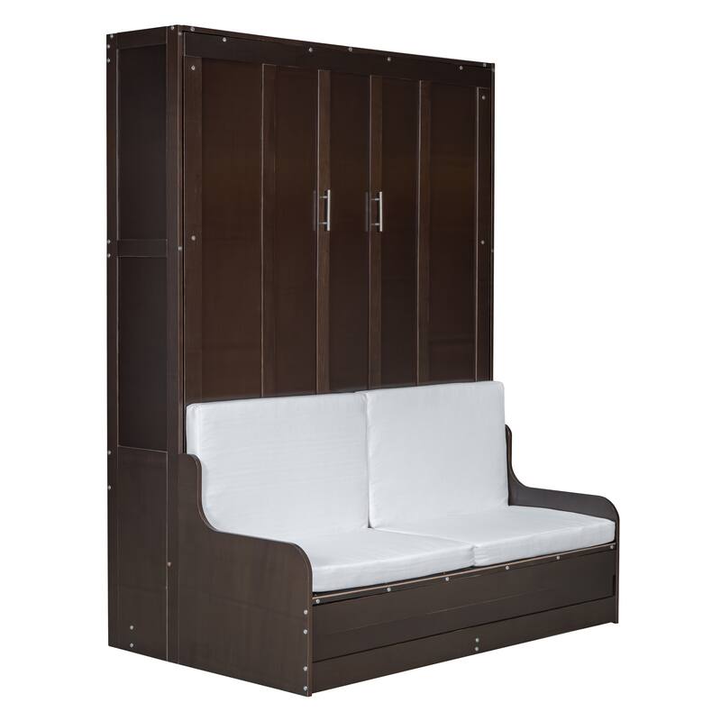 Foldable Queen Murphy Bed with Integrated Cushion, Cabinet, and Easy-to-Use Design for Space Efficiency