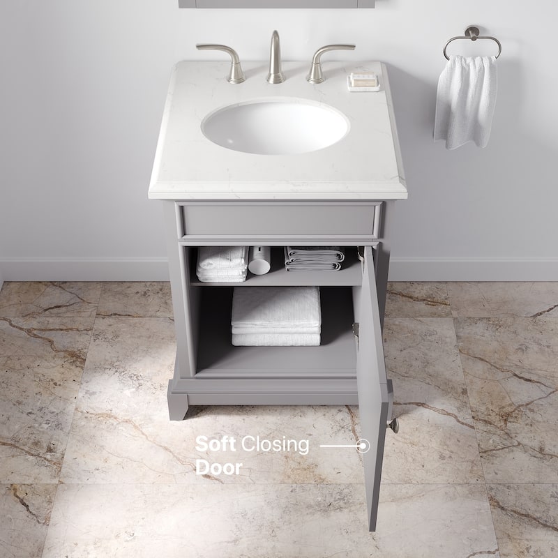 Elite Stamford 24 in. Single Sink Bath Vanity with Carrara Quartz Top and Undermount Porcelain Sink