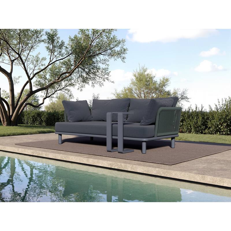 2-Piece Black Outdoor Sofa Set with Tray Table