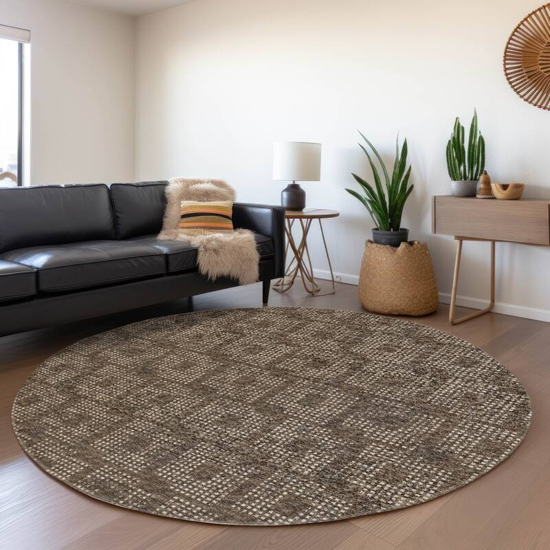 Premium Washable Super Soft Modern Houndstooth Mayfield Rug - Brown - 8' x 8' - Round