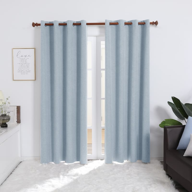 Deconovo Total Blackout Faux Linen Curtains 2 Panels - 52W x 84L - Clooded Sky
