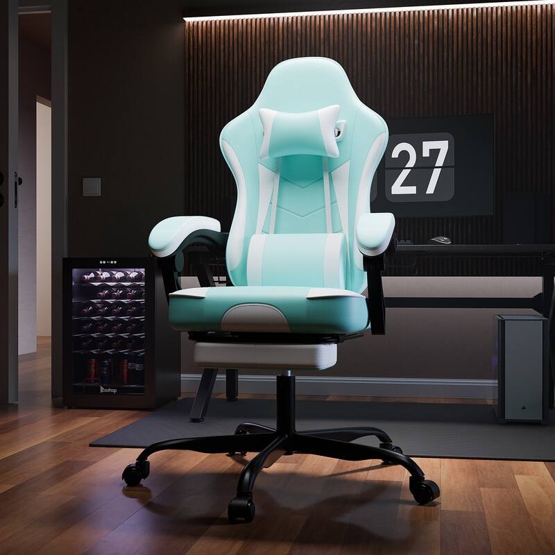 Adults with Footrest Swivel Video Game Chair - Grey