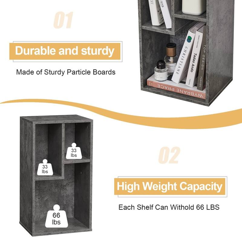 3-Shelf Cube Bookcase – Industrial Storage Bookshelf for Bedroom & Living Room