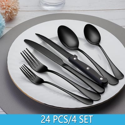 Black Silverware Set with Steak Knives, Dishwasher Safe