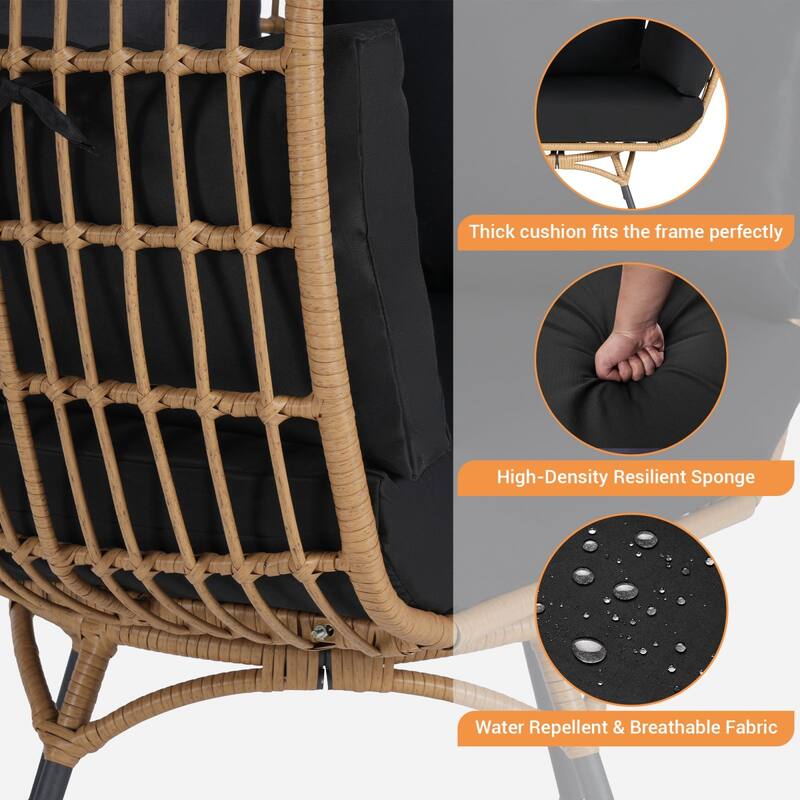 SANSTAR Patio Oversized Swivel Brown Wicker Egg Chair with Cushions