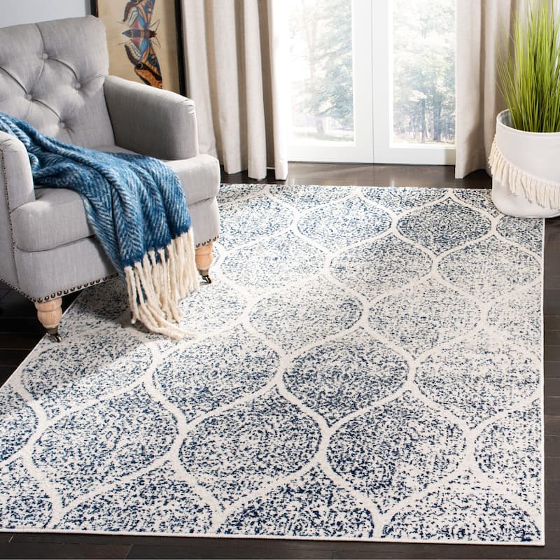 SAFAVIEH Madison Stella Boho Chic Ogee Trellis Rug - 6'7" x 9'2" - Cream/Royal Blue