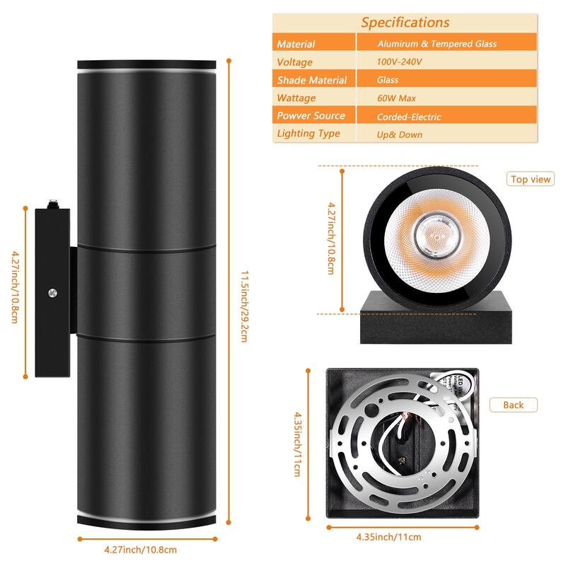 Dusk to Dawn Outdoor Lighting Sensor Wall Lights, IP65 Waterproof Aluminum for Porch Patio etc