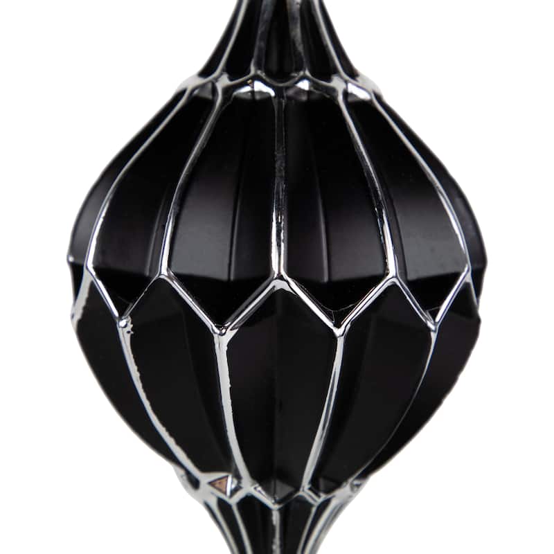 Set of 2 Matte Black and Silver Finial Christmas Glass Ornaments 5"
