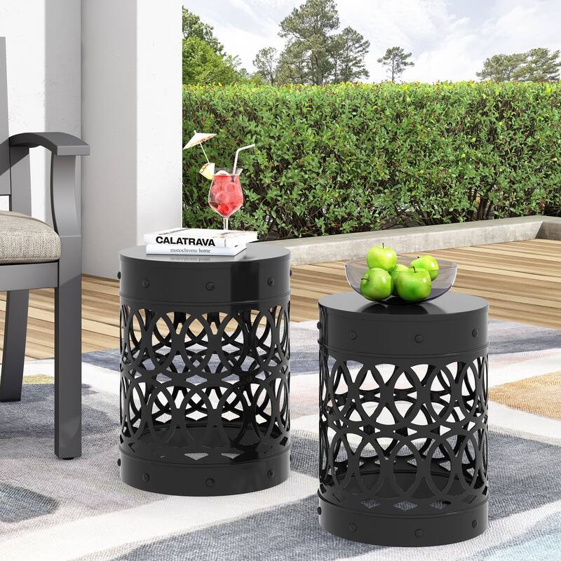 Outdoor Metal S/2 End table, No assembly is required, This comes as a set of two