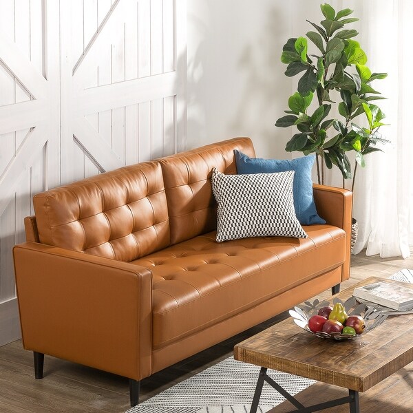 Priage by ZINUS Cognac Faux Leather Upholstered Sofa Couch - Bed