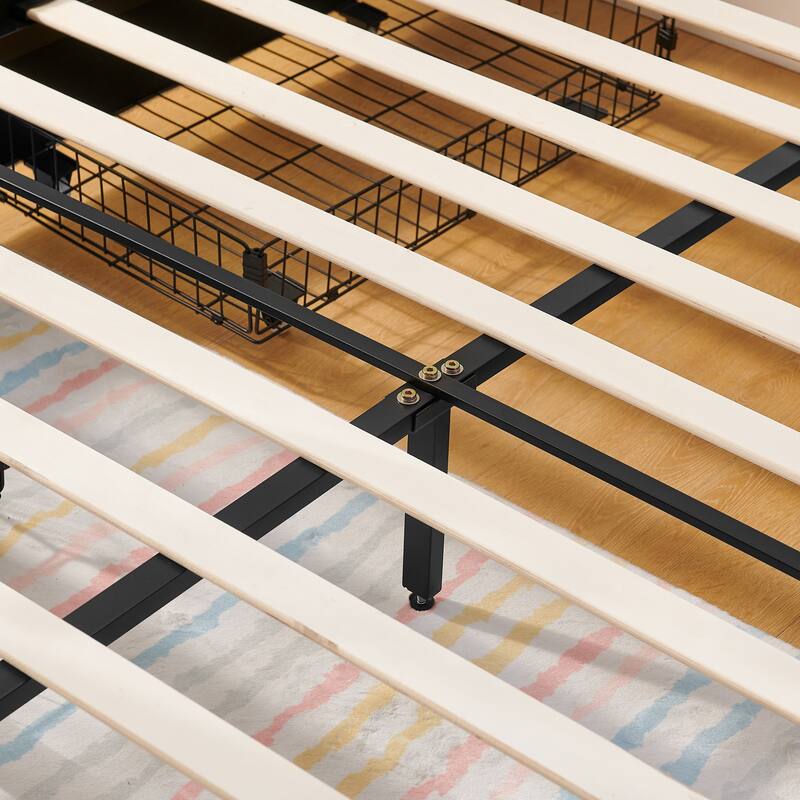 Kids Boucle Upholstered Bed with Rabbit Ear Headboard, LED Music Sync & 4 Drawers