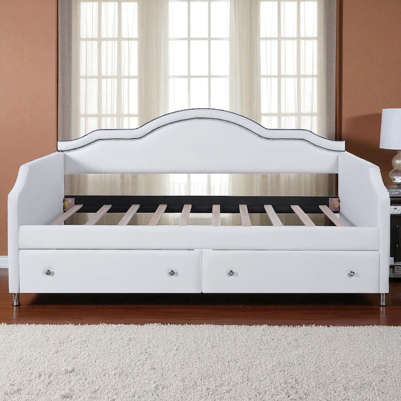 Twin/Full Size Upholstered Daybed with LED Lights, 2 Storage Drawers, Velvet Frame, No Box Spring Required