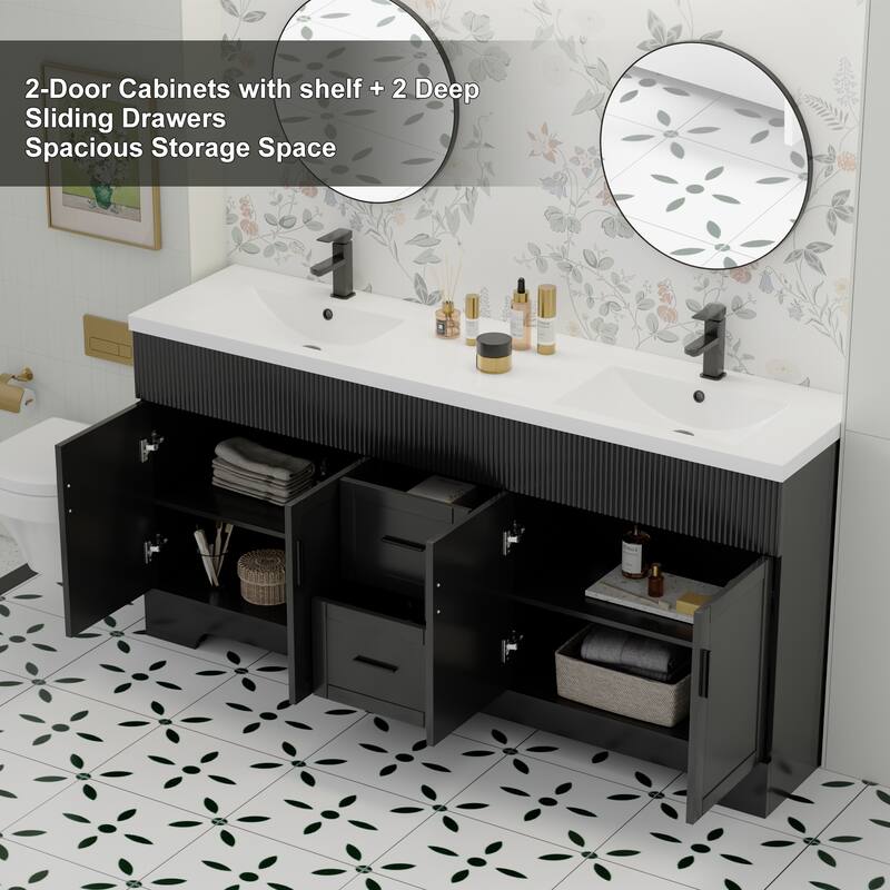 Wavy Line 30"/36"/48" Bathroom Vanity Set with Sink & Faucet