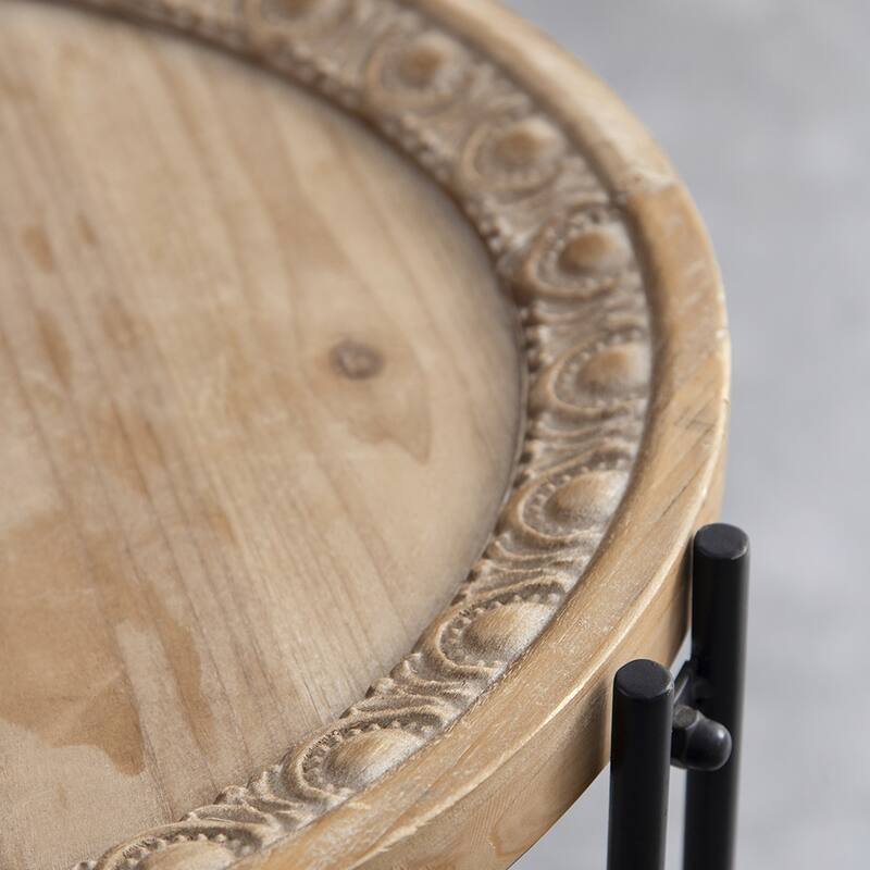 Wood Round End Table with Metal Frame