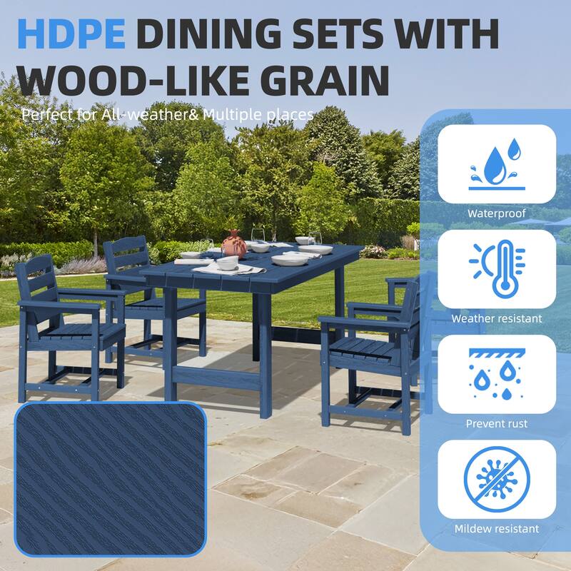 5-Piece HDPE Outdoor Dining Table Sets with Umbrella Hole - 1-Table 4-Chairs