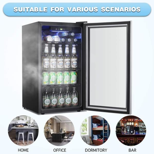 WANAI Mini Fridge Glass Door 120 Cans Beverage Refrigerator Small Wine  Cooler Clear Front Drinks Fridge for Soda Beer Bar Home Office with 7