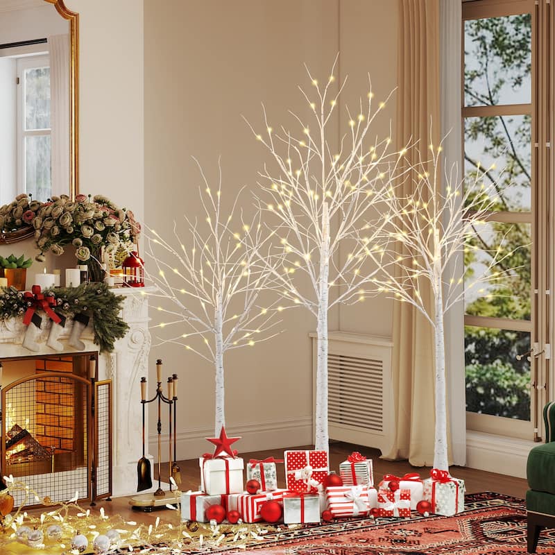 Gymax 4/5/6 FT Outdoor Pre-Lit Artificial Christmas Tree w/ 216 Warm