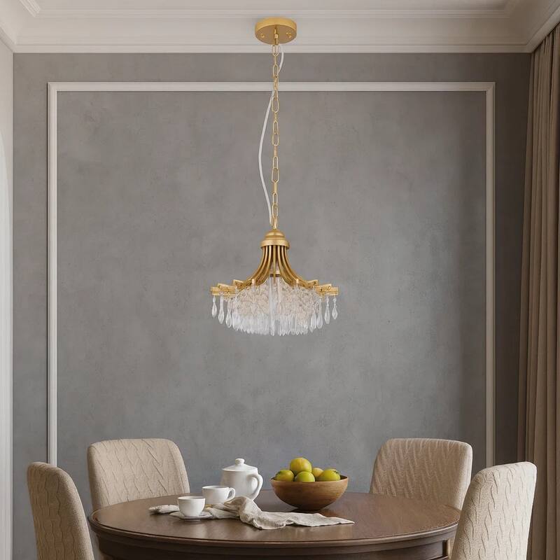 Accent Chandelier, Classic Crystal Inspired Cascade Gold Metal 12 Inch