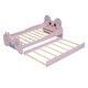 preview thumbnail 8 of 16, Cartoon Twin Wood Platform Kids Bed with Trundle and Cute Headboard for Bedroom, Pink