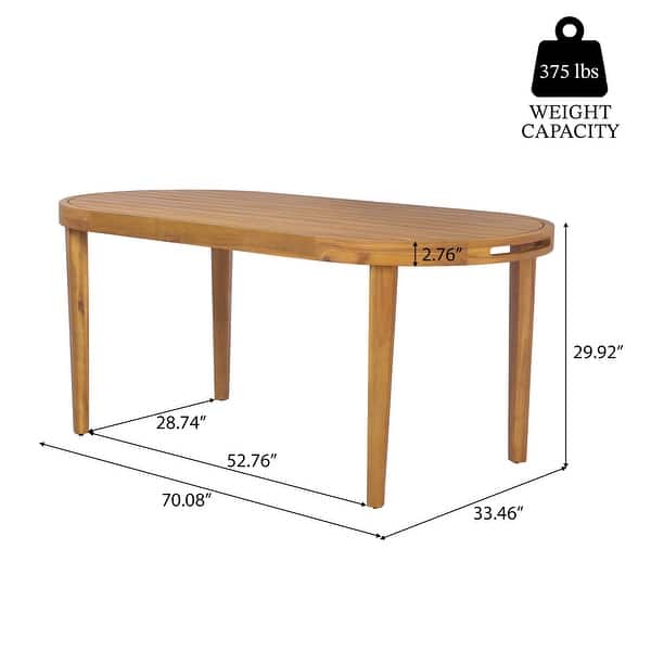 dimension image slide 1 of 2, Christopher Knight Home - Solmere Outdoor Dining Table, Acacia Wood Frame with Slatted Oval Top & Non-Slip Foot Pads - 70.08" L