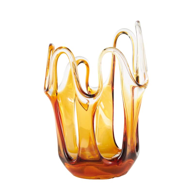 Glass Abstract Ombre Vase with Wavy Oval Cutouts - Orange, Black or Blue - Roche River Decor