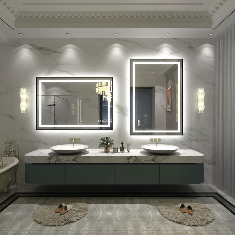 Black Metal Framed LED Front Light and Backlit Anti-Fog Wall Bathroom/ Vanity Mirror