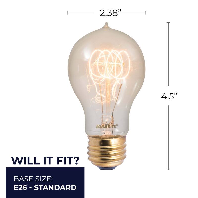 Bulbrite Pack of (4) Dimmable Antique Nostalgic Filament Incandescent Bulb - 40 Watt - Loop Filament A19 Medium (E26)