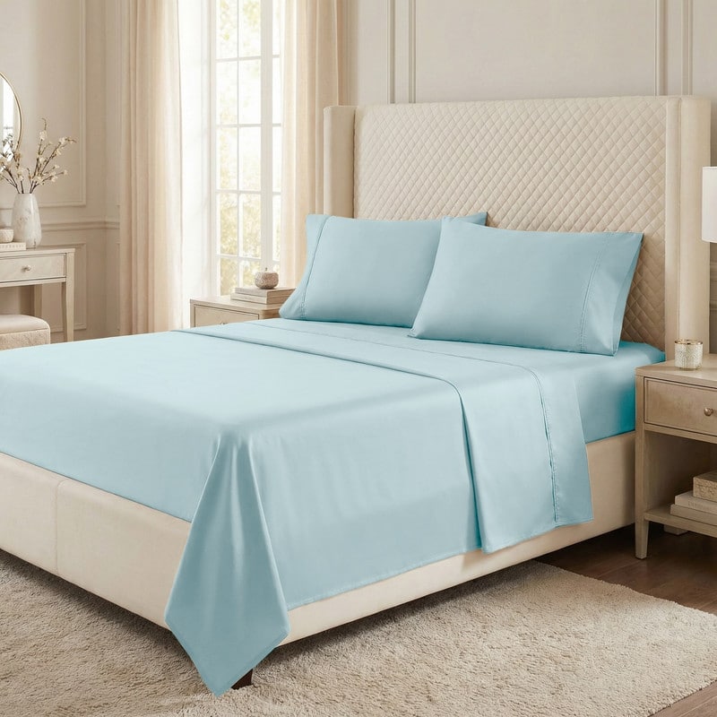 Superior Egyptian Cotton 530 TC Sheet Set Sateen Weave, Deep Pocket, Ultra‑Soft & Breathable Bedding