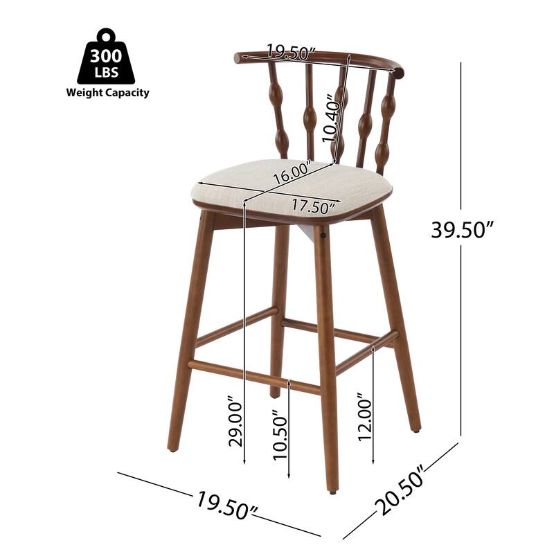 Roomfitters Doria Indoor Wooden Barstools with Hourglass Backrest, Upholstery Set of 2 - Set of 2