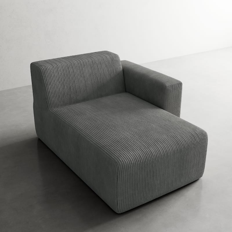 Indoor Modern Corduroy Chaise Lounge Couch - RIGHT FACING - GRAY/RIGHT