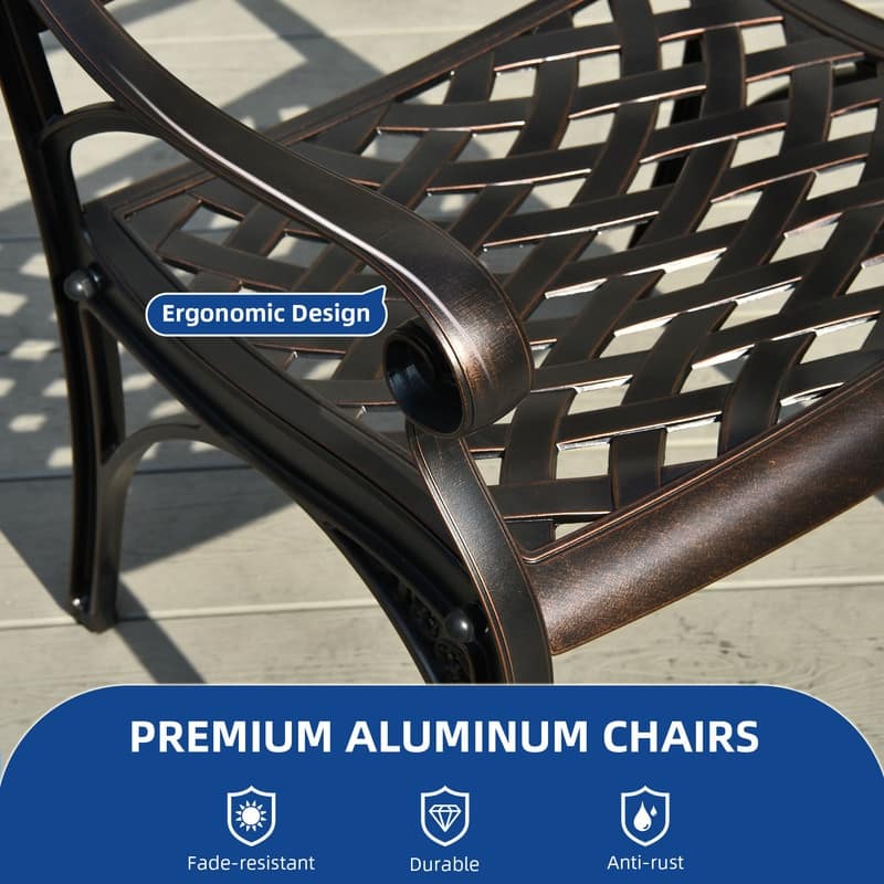 Moasis Set of 2 Outdoor Cast Aluminum Armrest Dining Chairs Patio Bistro Chairs
