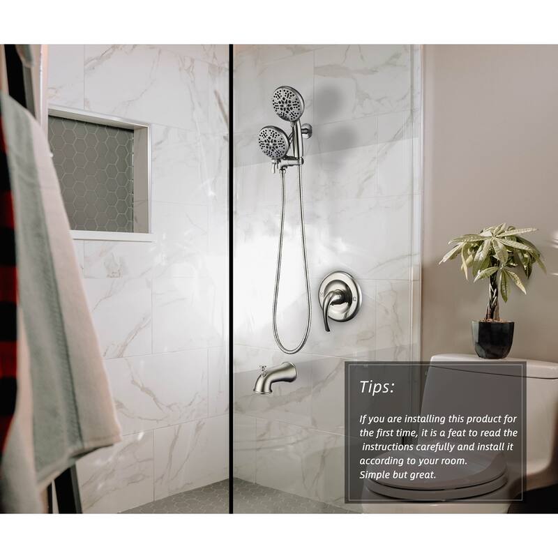 Complete Shower System with Tub Shower Faucet Set 5in Head Matte Black