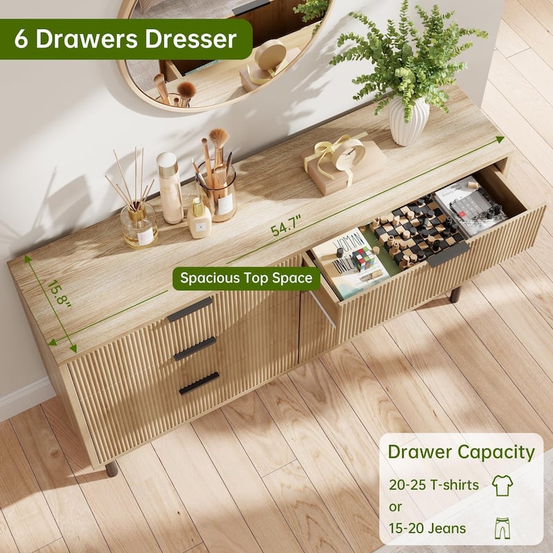 55'' Wide Chest of Drawers, 6 Drawer, with Anti-Tipping Device