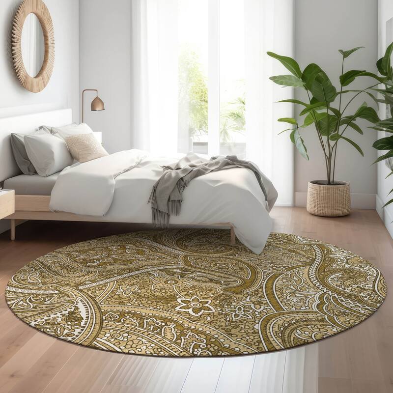 Premium Washable Super Soft Traditional Paisley Mayfield Rug - Brown - 8' x 8' - Round