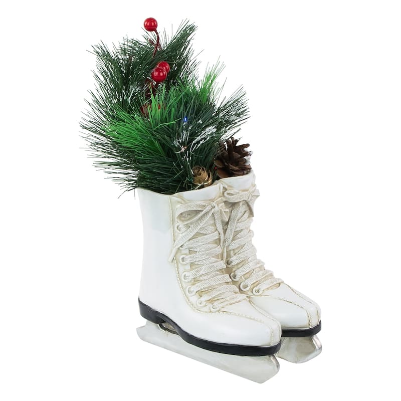 12" LED Lighted White Skates with Floral Arrangement Christmas Decoration
