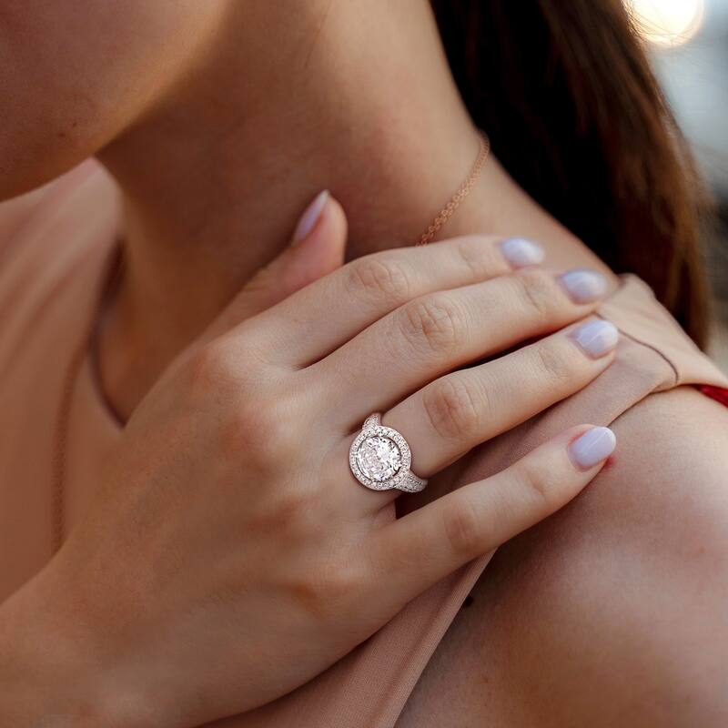 Miadora 4 9/10ct TDW Diamond Halo Engagement Ring in 14k White Gold
