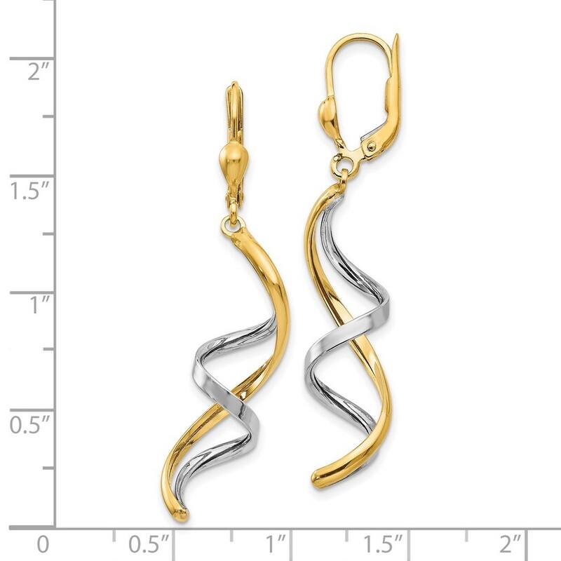 Curata 10k Two Tone Gold 45x10mm Spiral Leverback Earrings