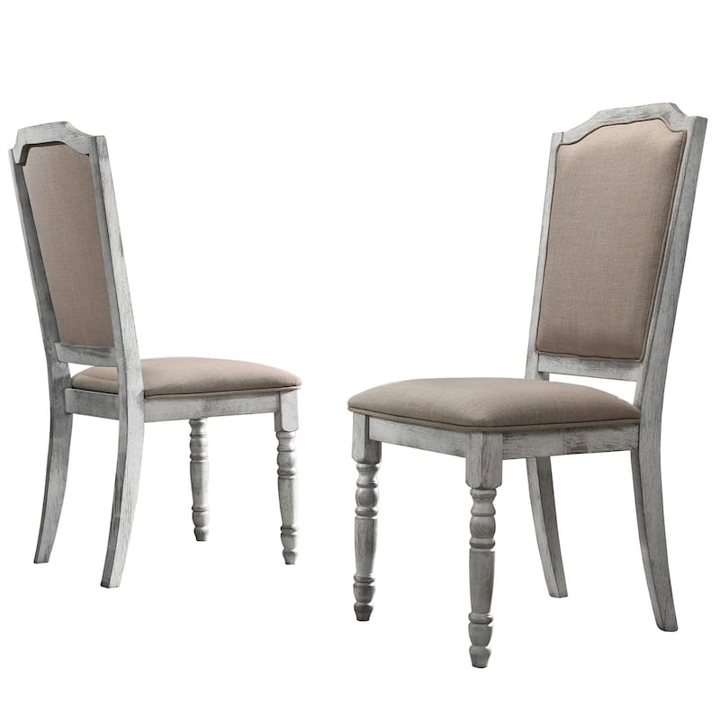 Set of 2 Wood Pedestal Upholstered Dining Chair - Off White