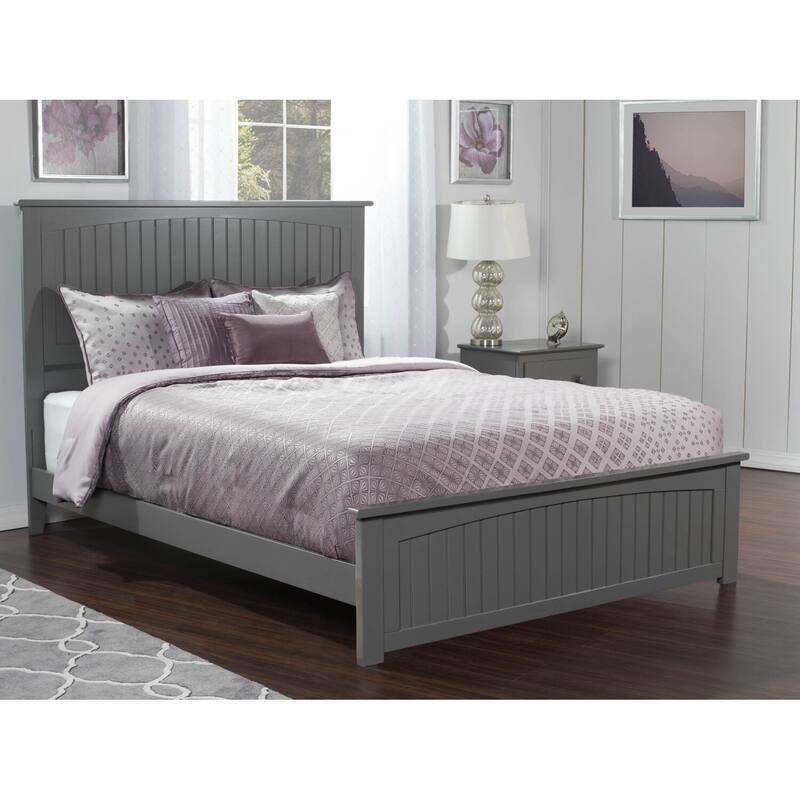 Queen Platform Bed - Solid Wood Frame, Grooved Headboard, USB Charger, No Box Spring Needed