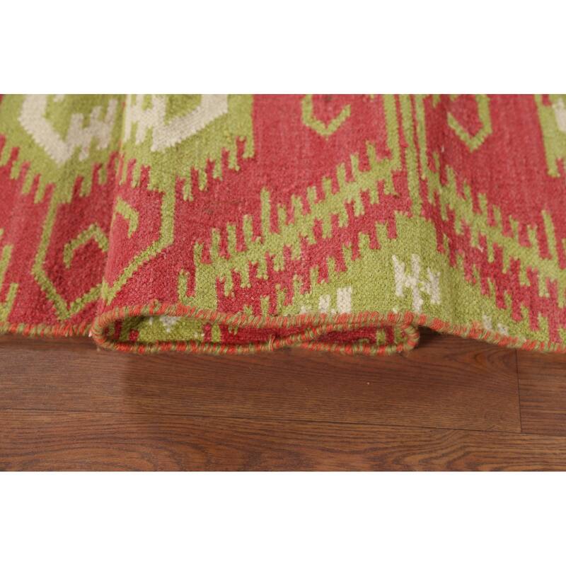 All-Over Pink Geometric Kilim Oriental Area Rug Handmade Wool Carpet - 4'9"x 7'1"