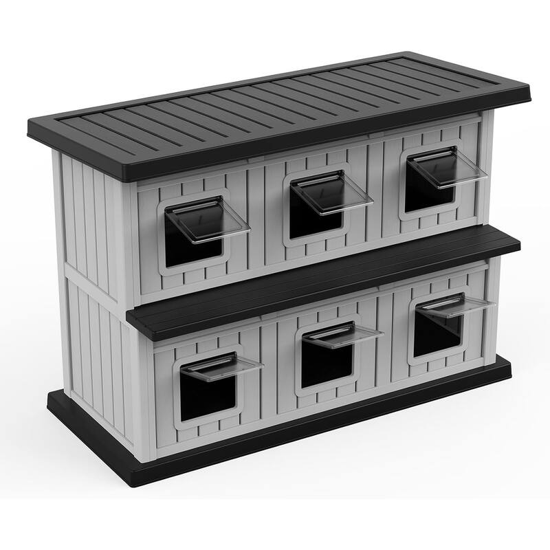 decksplore Sturdy Outdoor Cat House Weatherproof Resin Shelter with 6 Windbreaks Balcony(Black)