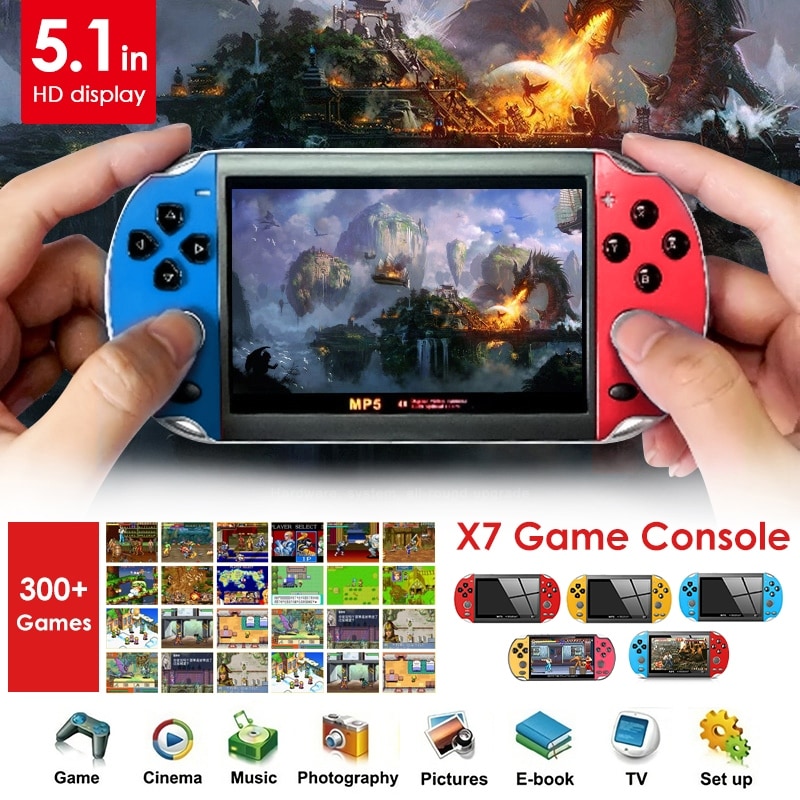 Coutlet X7 8g Rom Psp Console Hand Game Machine Console 5 1 Screen Free 300 Built In Games Red Blue Overstock