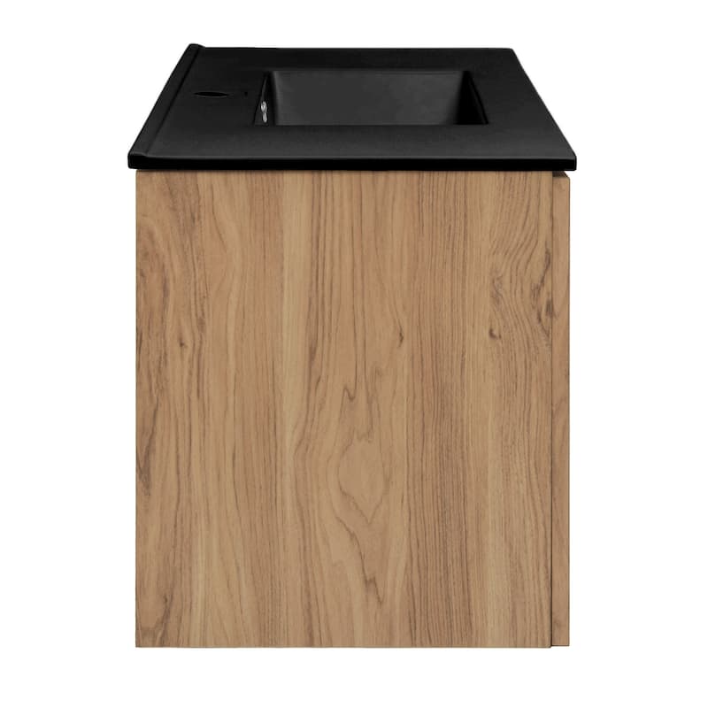 Classe 36 In. Brown Oak Wall Hung Bathroom Vanity With Black Ceramic Sink Top