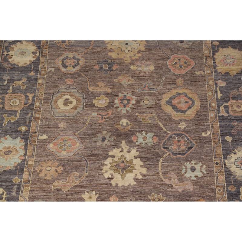 Hand Knotted Oriental 100% Wool Carpet Transitional All-Over Brown Oushak Area Rug - 9' 10'' X 8' 1''