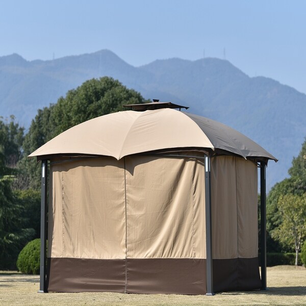 All Weather 10 x 12 Ft Outdoor Double Vents Roofs Gazebo Metal Canopy with Zippered Fabric Screen Remote Control LED Lights Bed Bath Beyond 37879680