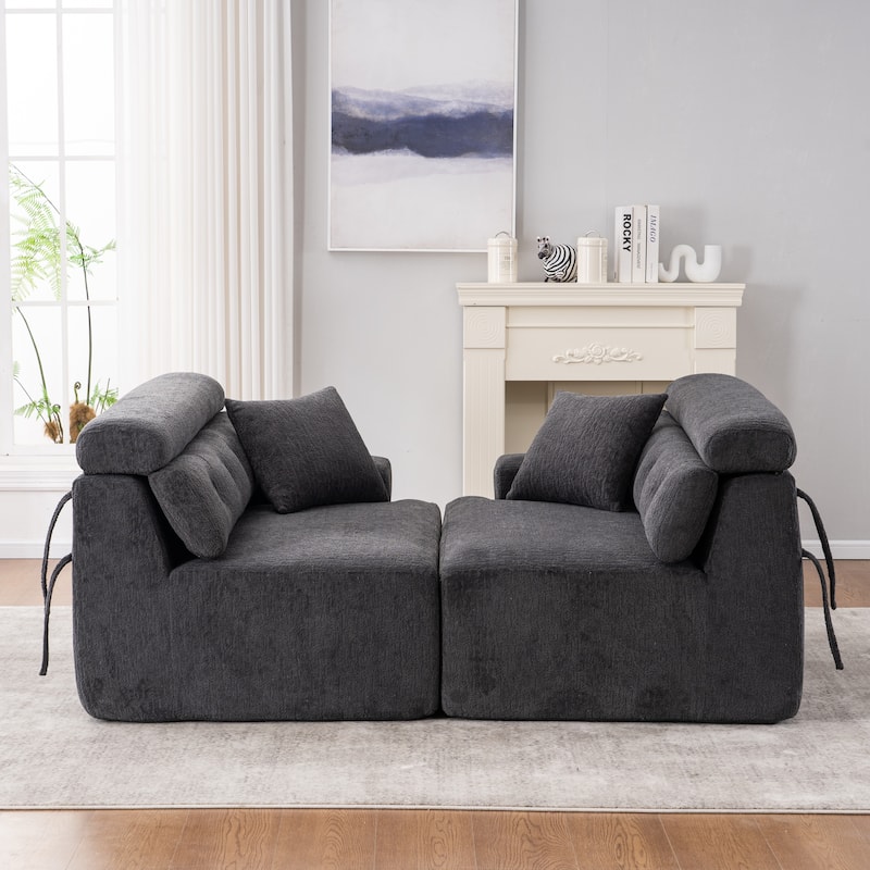 4-Seater Chenille Full Sponge Compression Combined Sofa with 2 Pillows