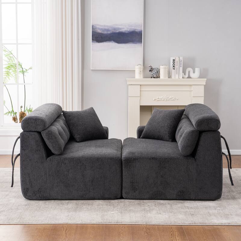 GDFStudio - Wood Grain Chenille 4-Seater 103.6" Compression Sofa