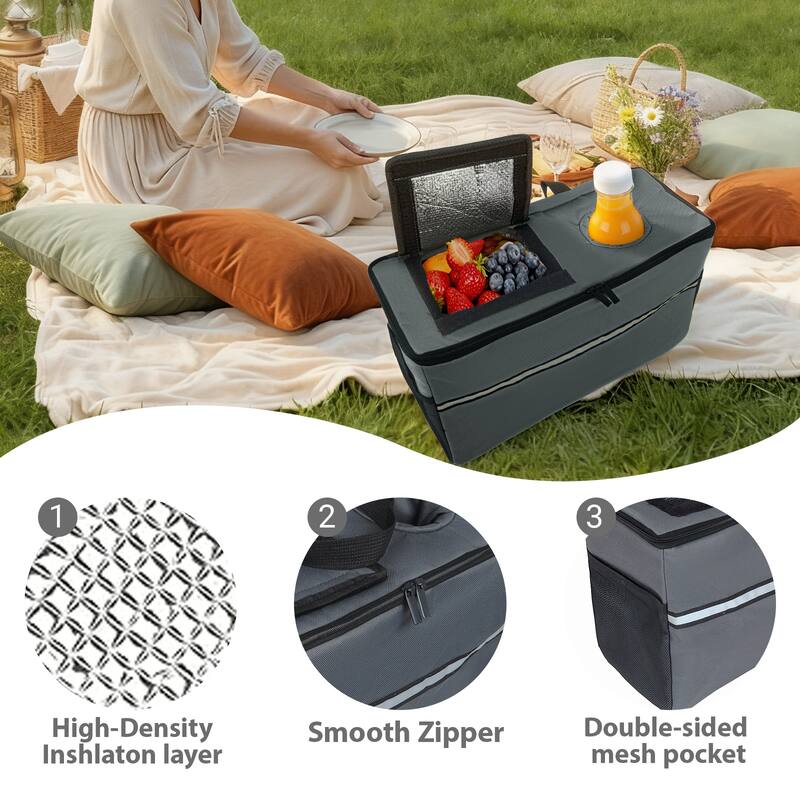 3-in-1 Folding Wagon with Bench Seat & Storage - 500lb Heavy-Duty, 180L Capacity with Ice Pack